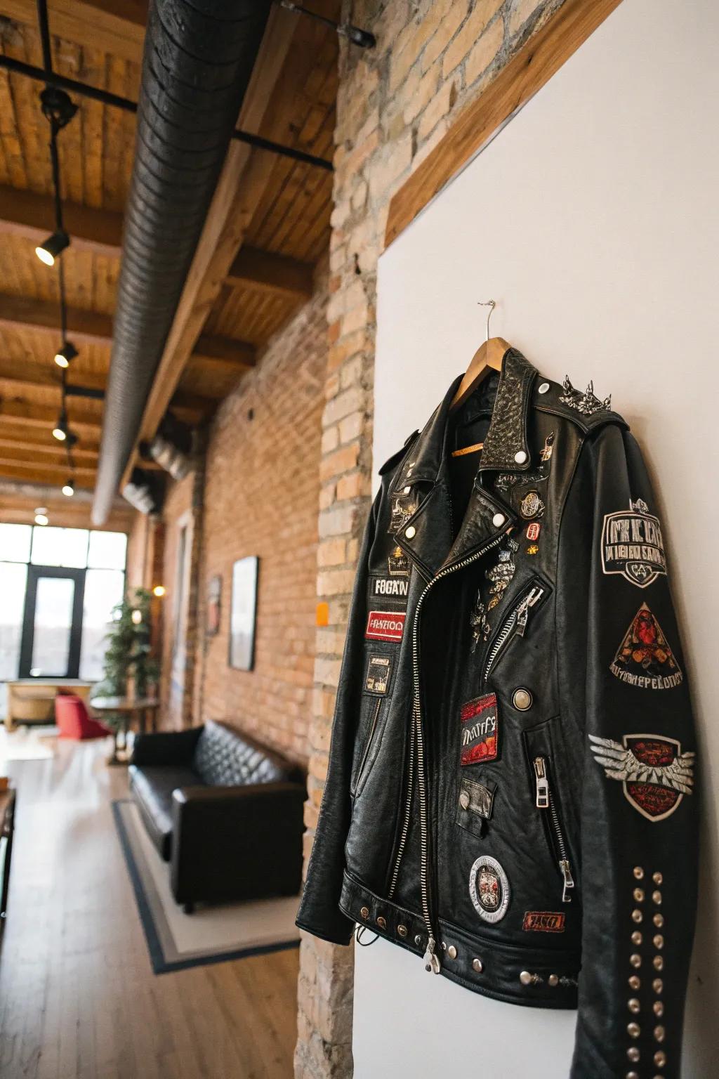 Display your patches creatively with an upcycled jacket wall hanging.