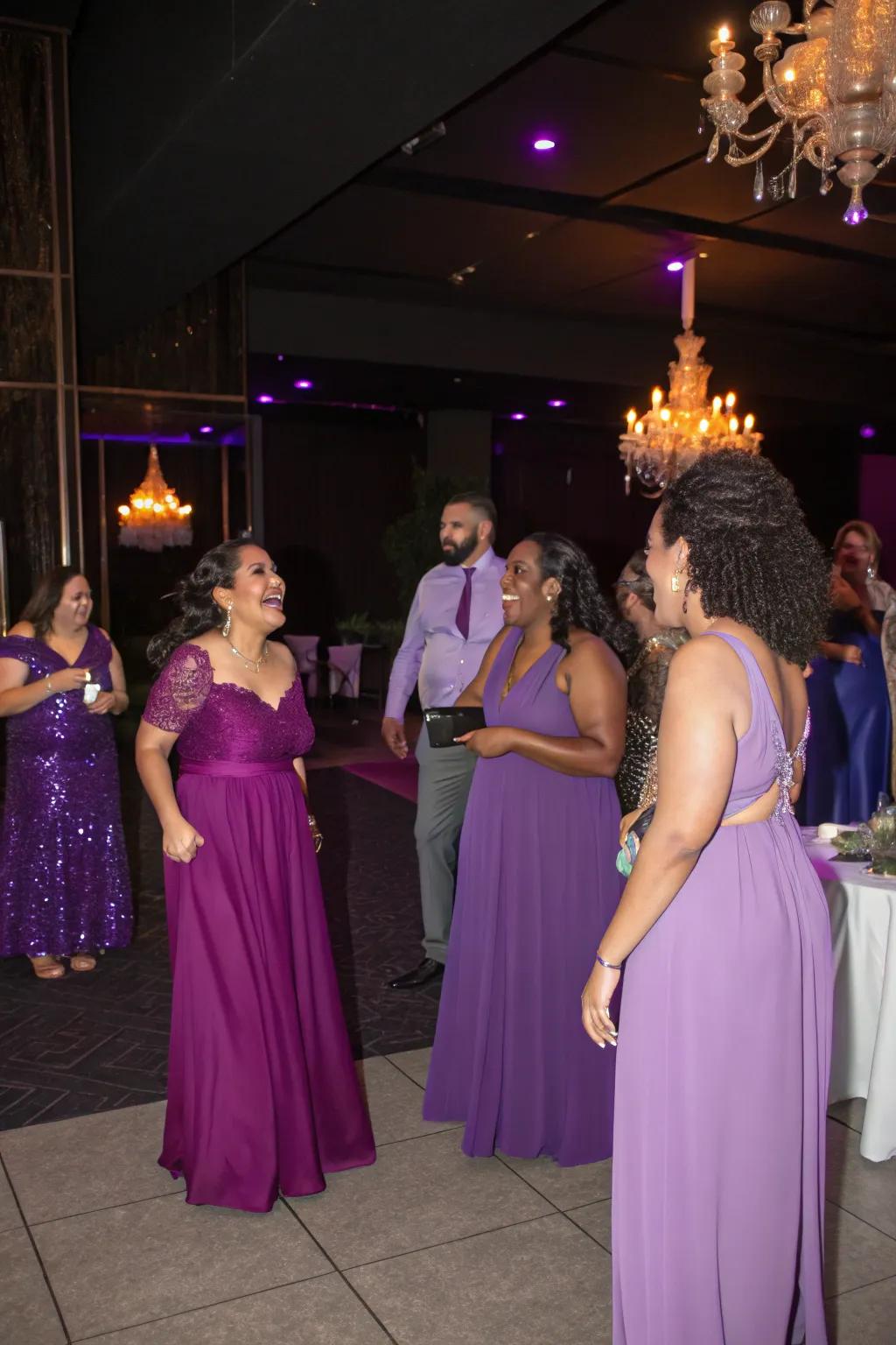 A purple-themed dress code adds a fun element to the celebration.