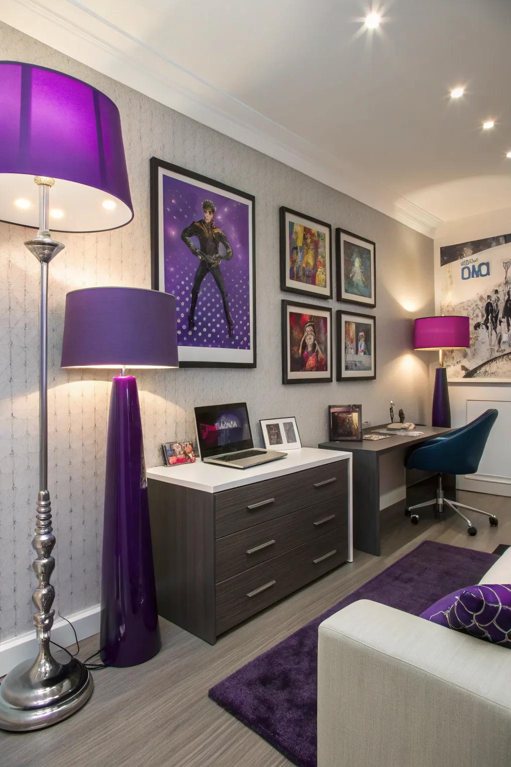 Purple lighting accents create ambiance.