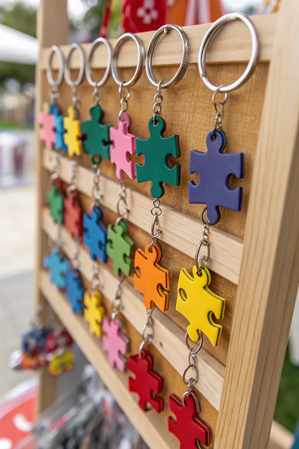 Never misplace your keys with these colorful puzzle piece keychains.