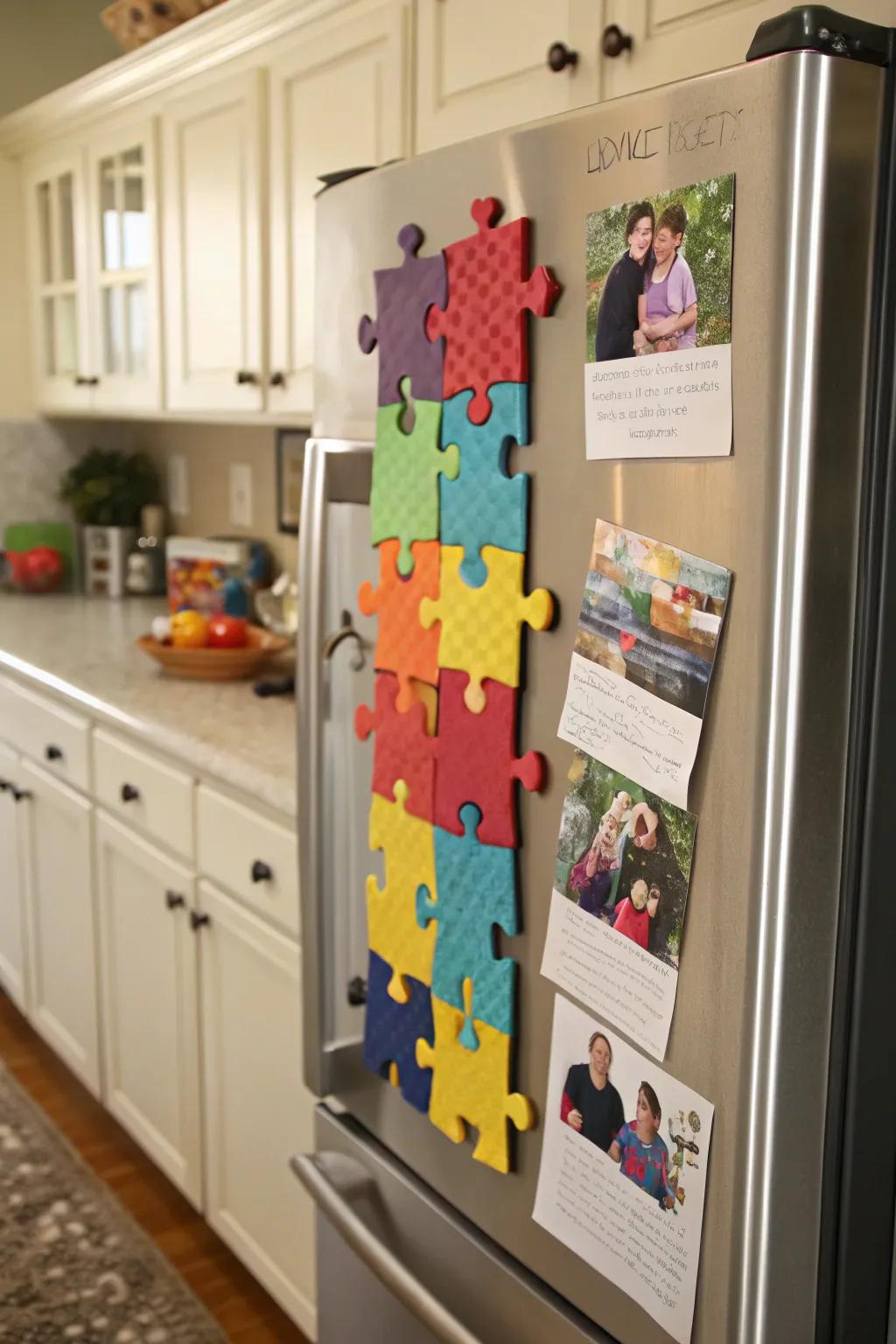 Puzzle piece magnets add a touch of fun to any kitchen.