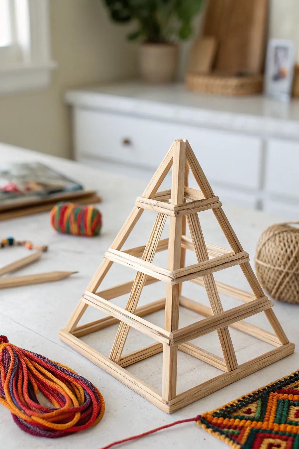 Discover the art of simplicity with this charming popsicle stick pyramid - a perfect blend of play and learning for little engineers!