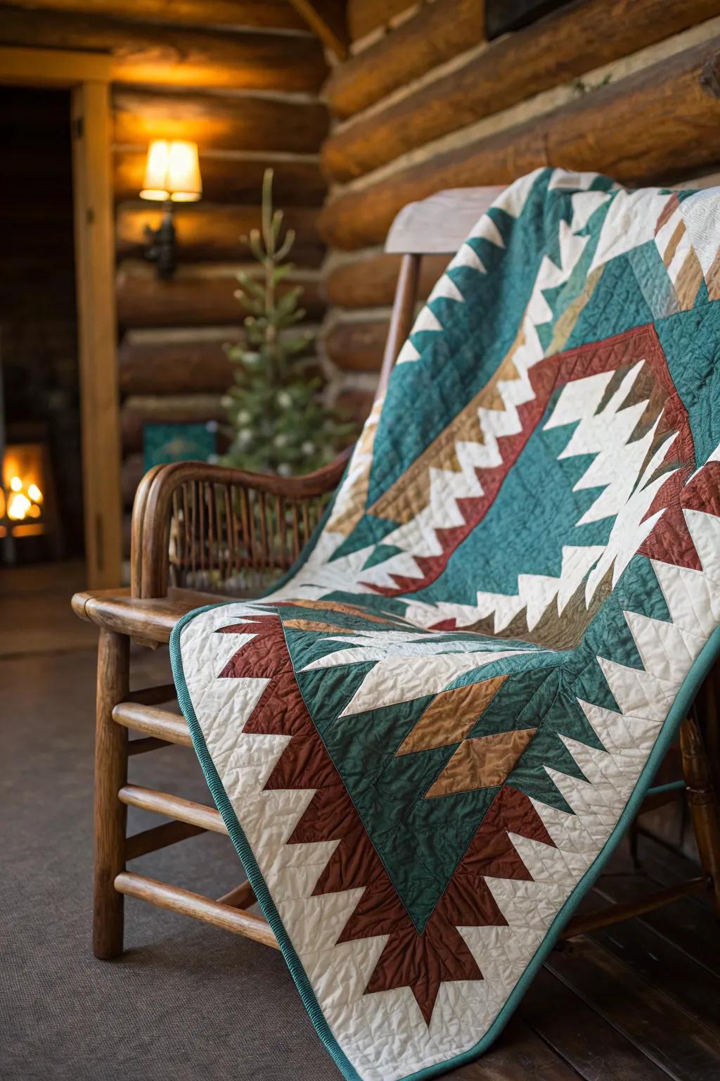 Capture the adventurous spirit with a mountainside quilt motif, bringing the great outdoors into your home.
