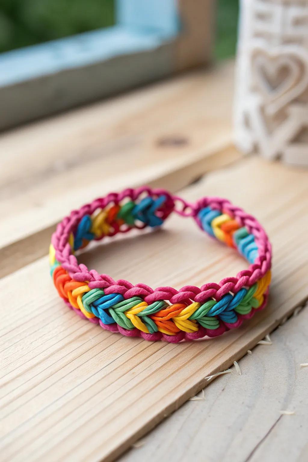 Craft love into every loop with this heart-themed rainbow loom bracelet.
