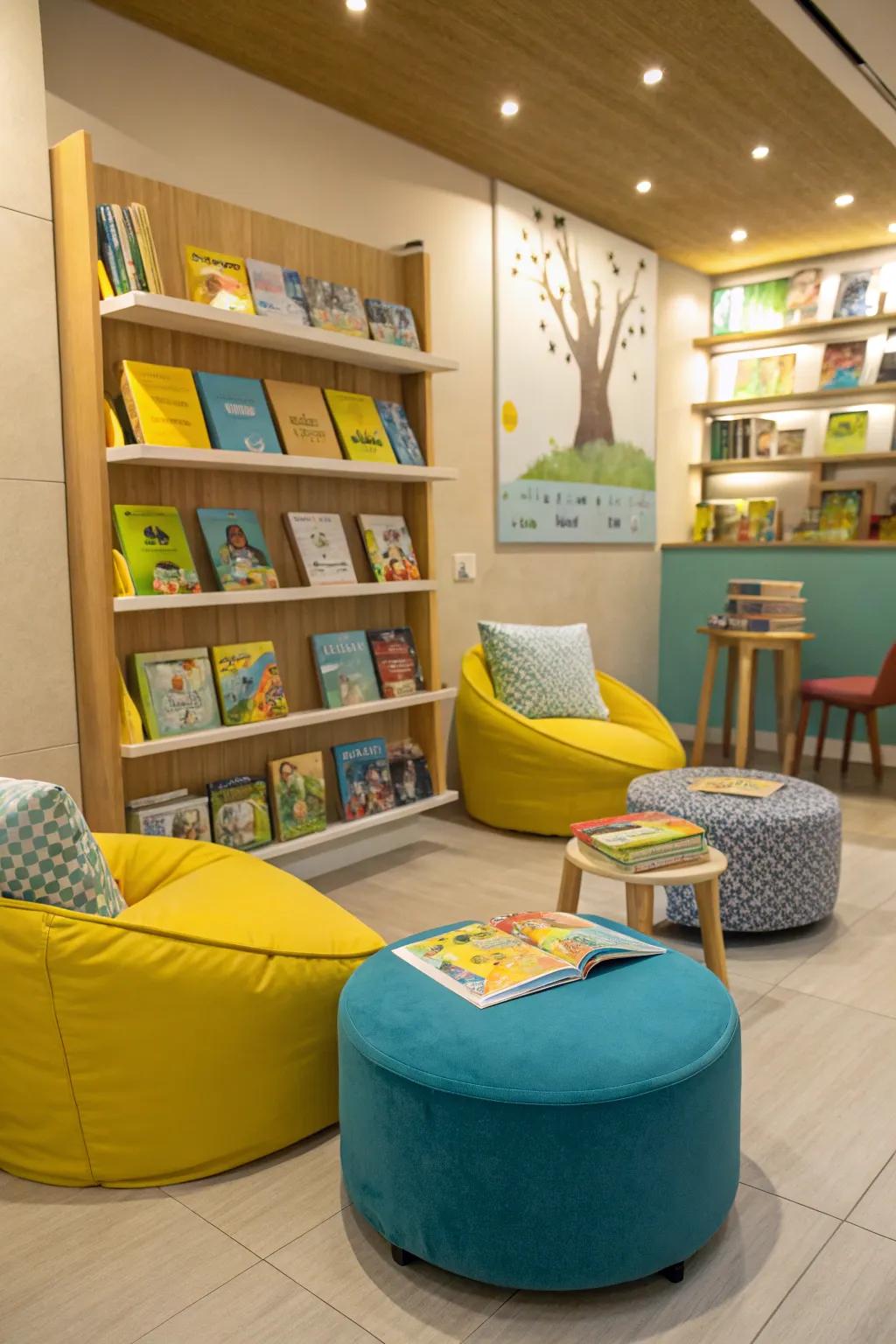 A kid-friendly corner encourages young readers.