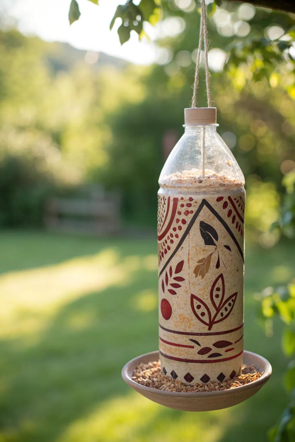 Transforming waste into wonder: A chic, eco-friendly bird feeder that's as inviting as it is sustainable.