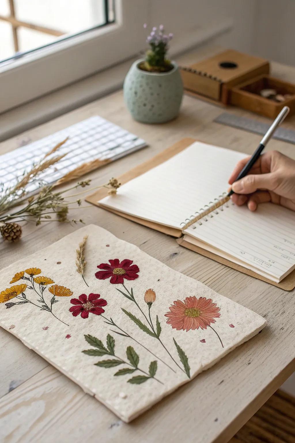 Add a personal touch to your notes with DIY recycled paper stationery, infused with nature's elegance.