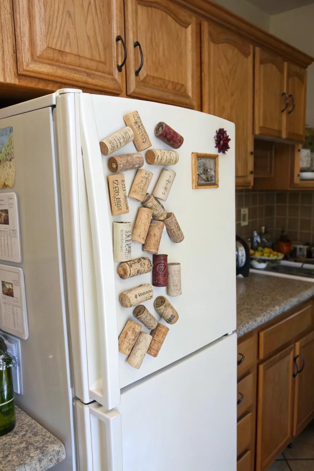 Wine cork magnets bring a rustic elegance to your kitchen.