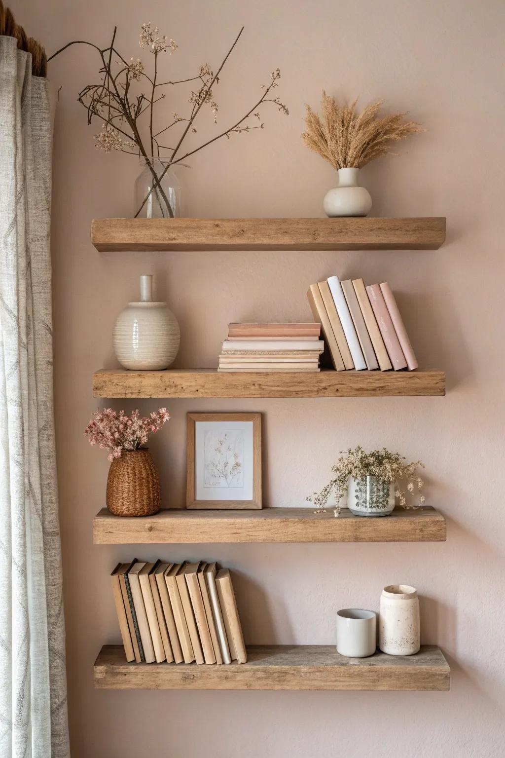 Create an illusion of space with this stunning floating bookshelf design. Seamless elegance for a modern, minimalist home.