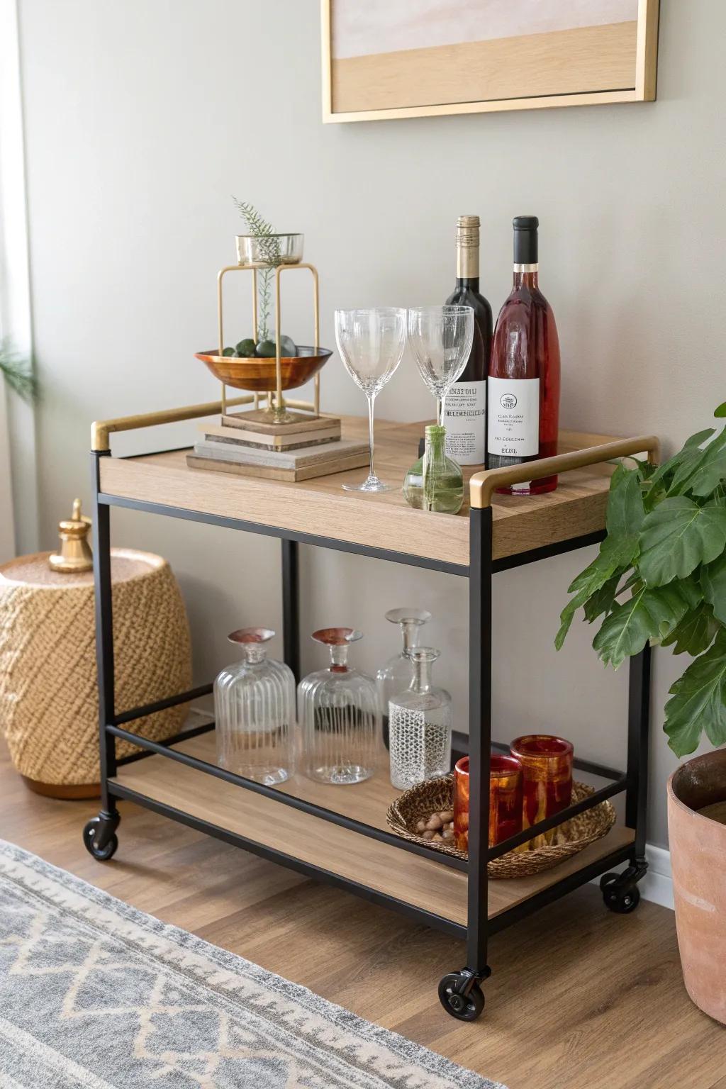Transform your space with this chic DIY bar cart, where functionality meets minimalist elegance.