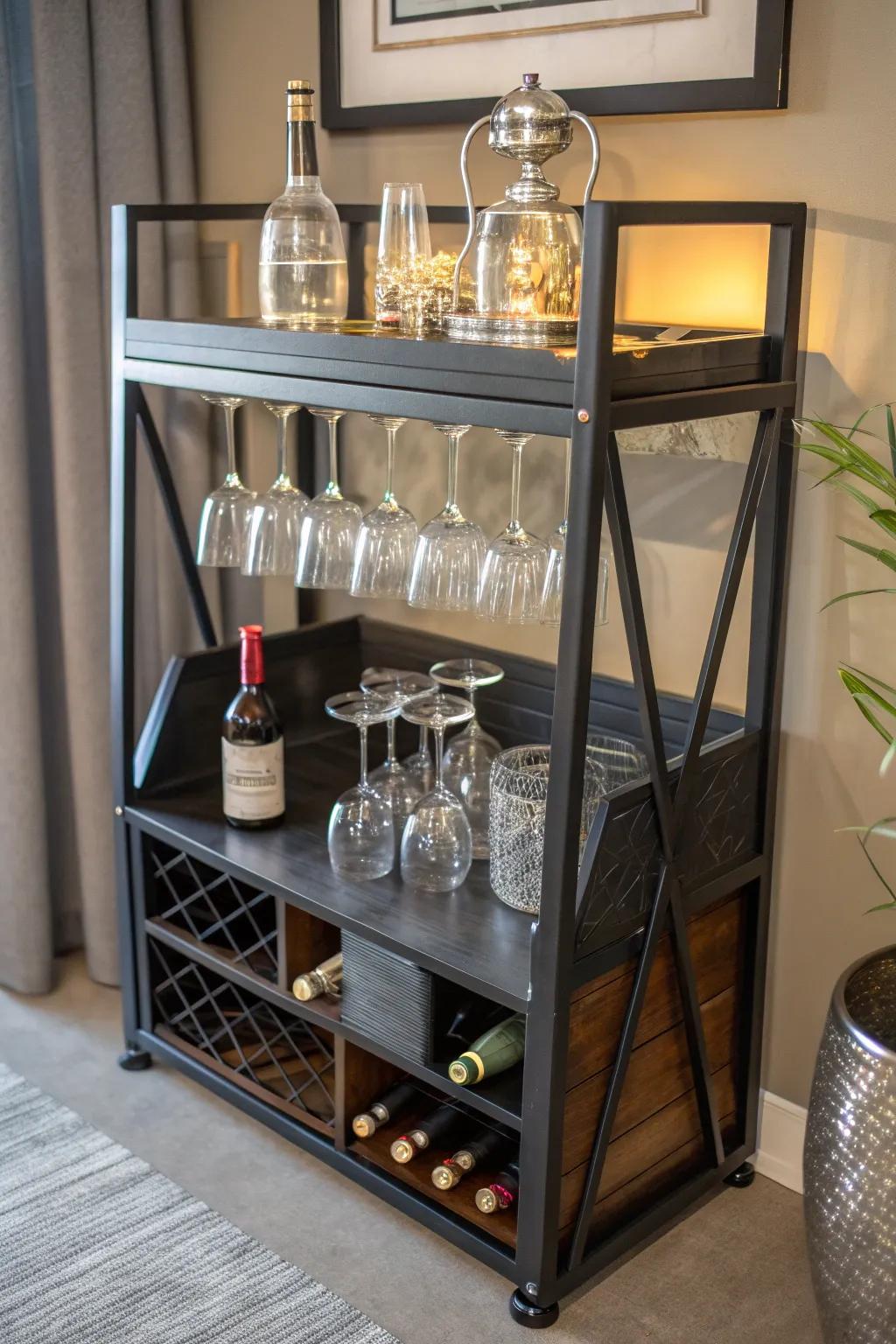 Transform your CD rack into a stylish mini bar centerpiece for your Friday nights.