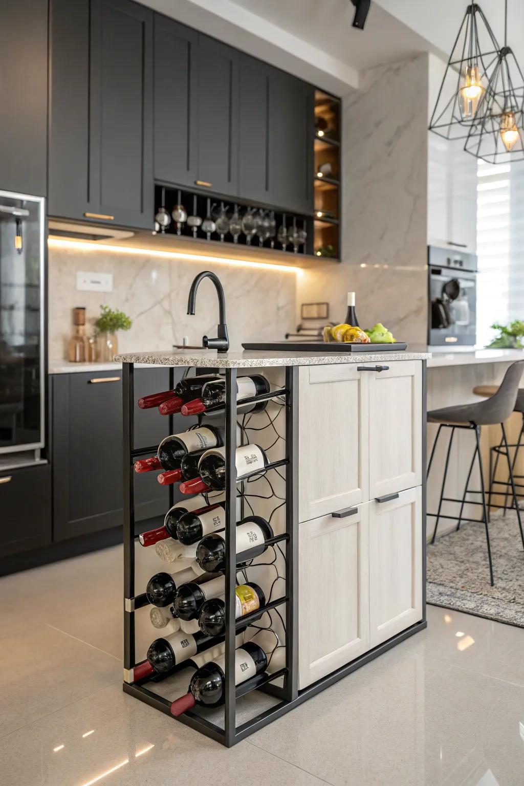 Store kitchen utensils in a wine rack for easy access.