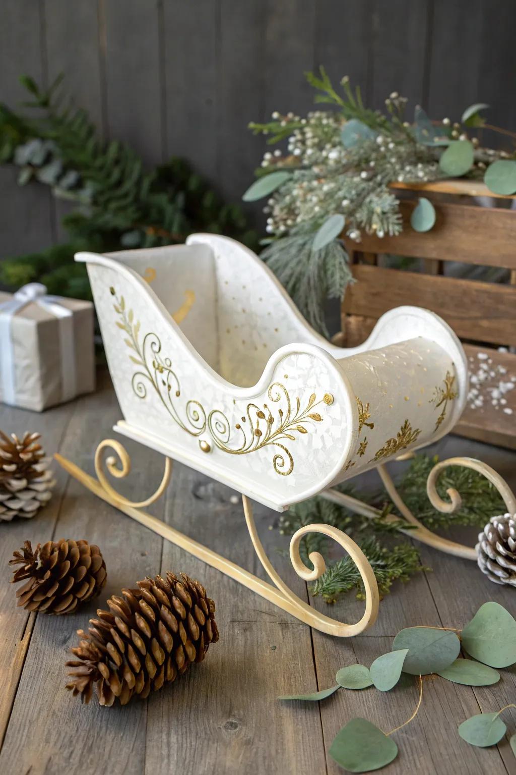 Transform everyday items into holiday magic with this elegant DIY plastic bottle sleigh, perfect for a sustainable and stylish festive decor!