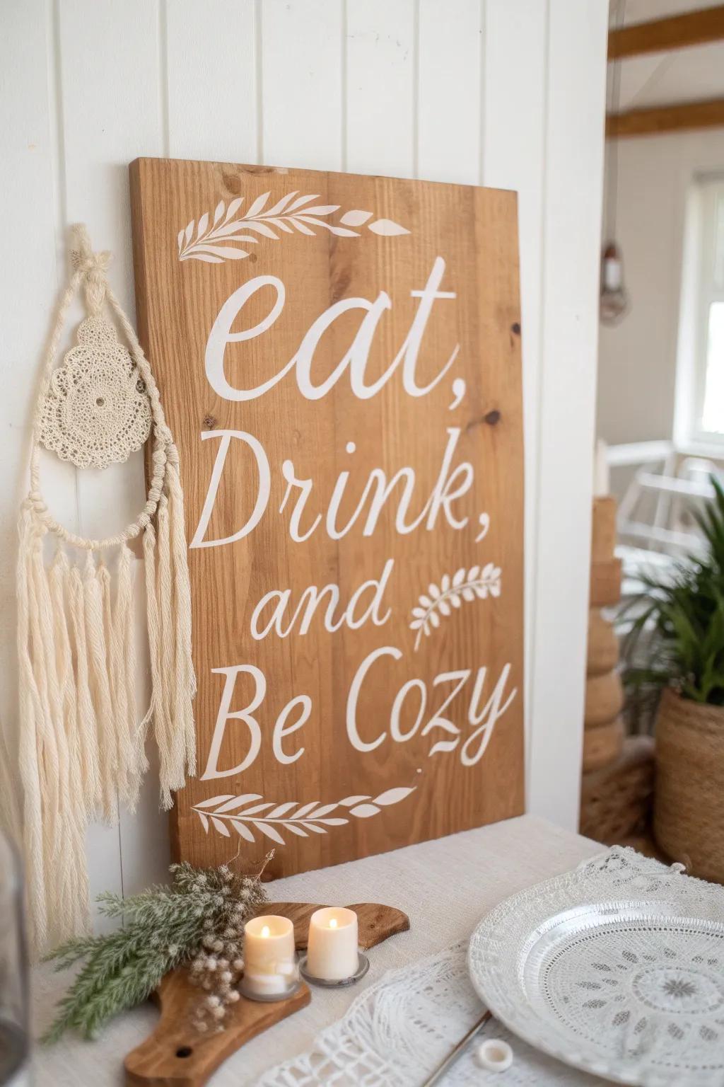 Embrace the warmth of good food and company with this charming dining sign. #ScandiBoho #CozyDining