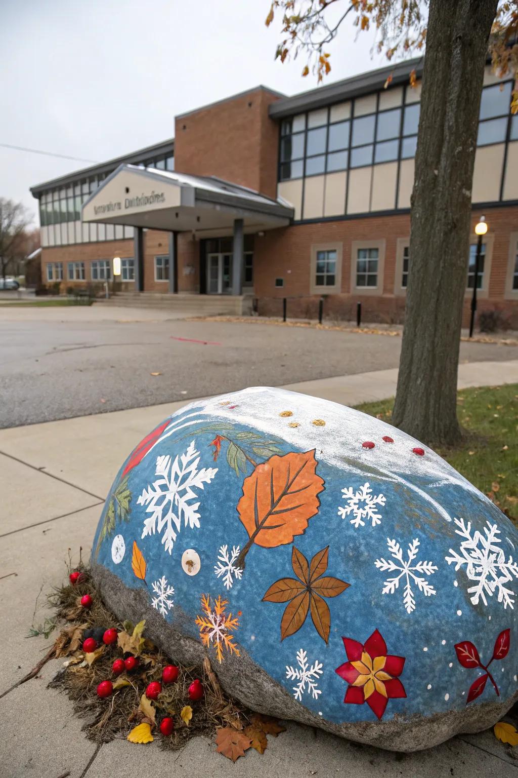 A rock painting that captures the essence of the changing seasons.