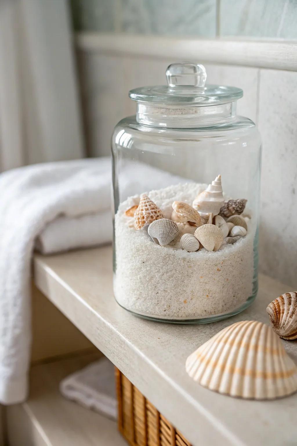 Elevate your bathroom decor with these charming seashell jars – a perfect blend of coastal beauty and minimalist elegance.