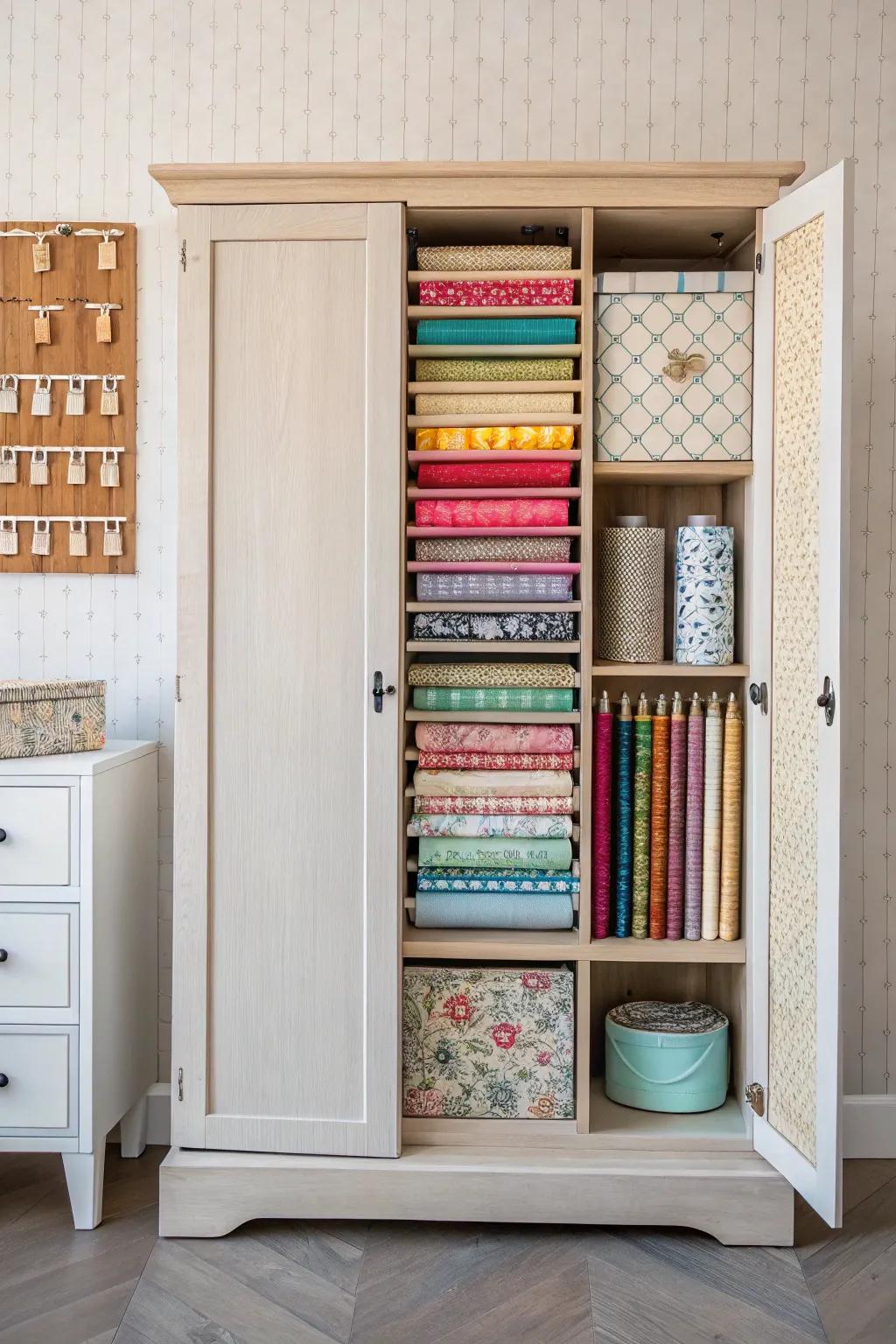 Unlock the hidden potential of your sewing cabinet with clever door storage ideas. 🌟🧵 #SewingOrganization #MinimalistCrafting