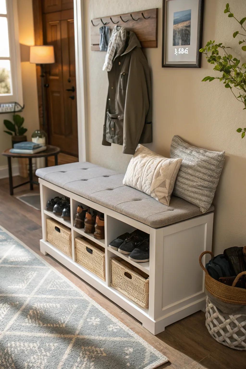 Combine seating and storage with a practical shoe bench.