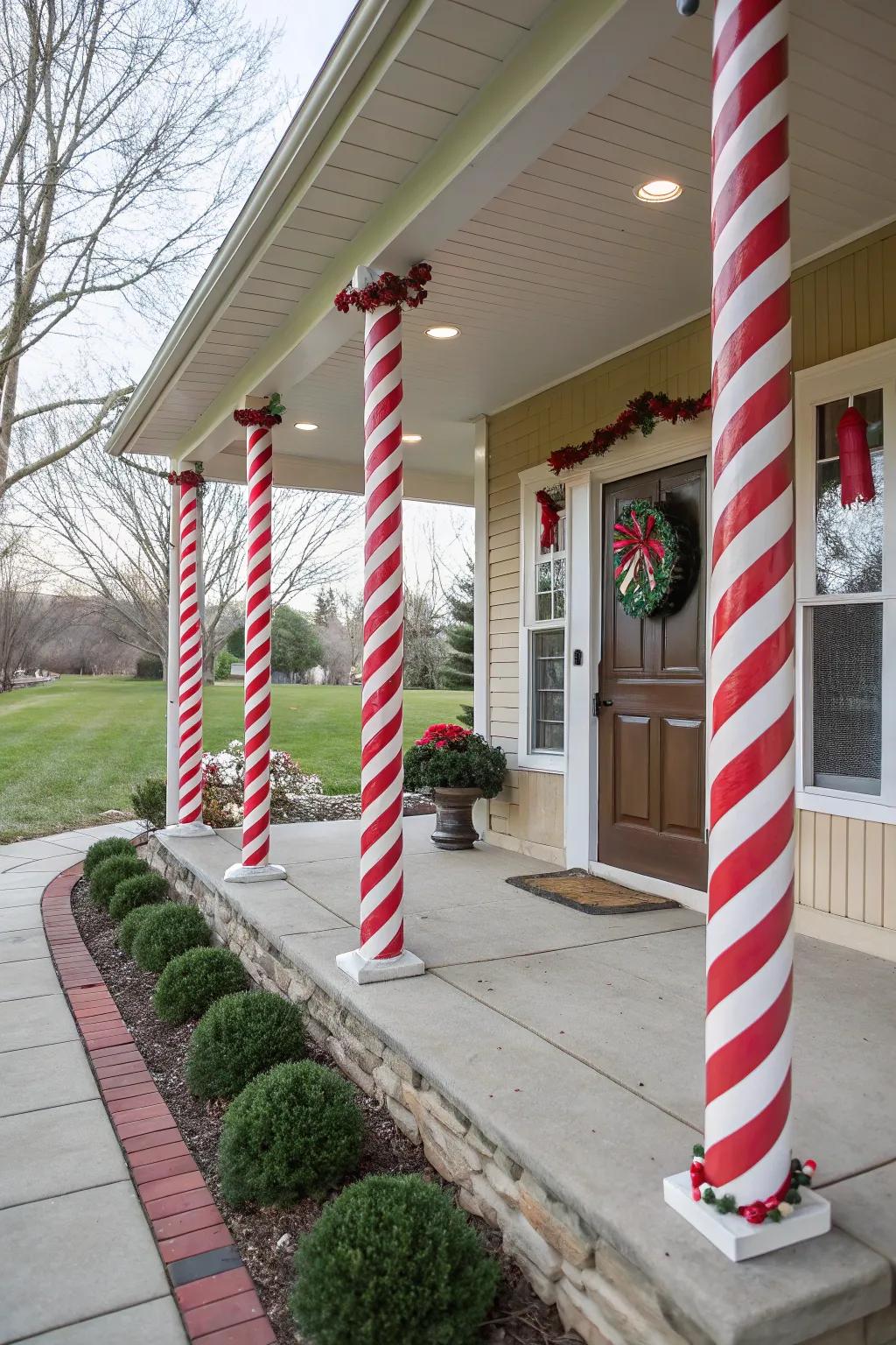 Candy cane stripes adding a playful holiday touch.