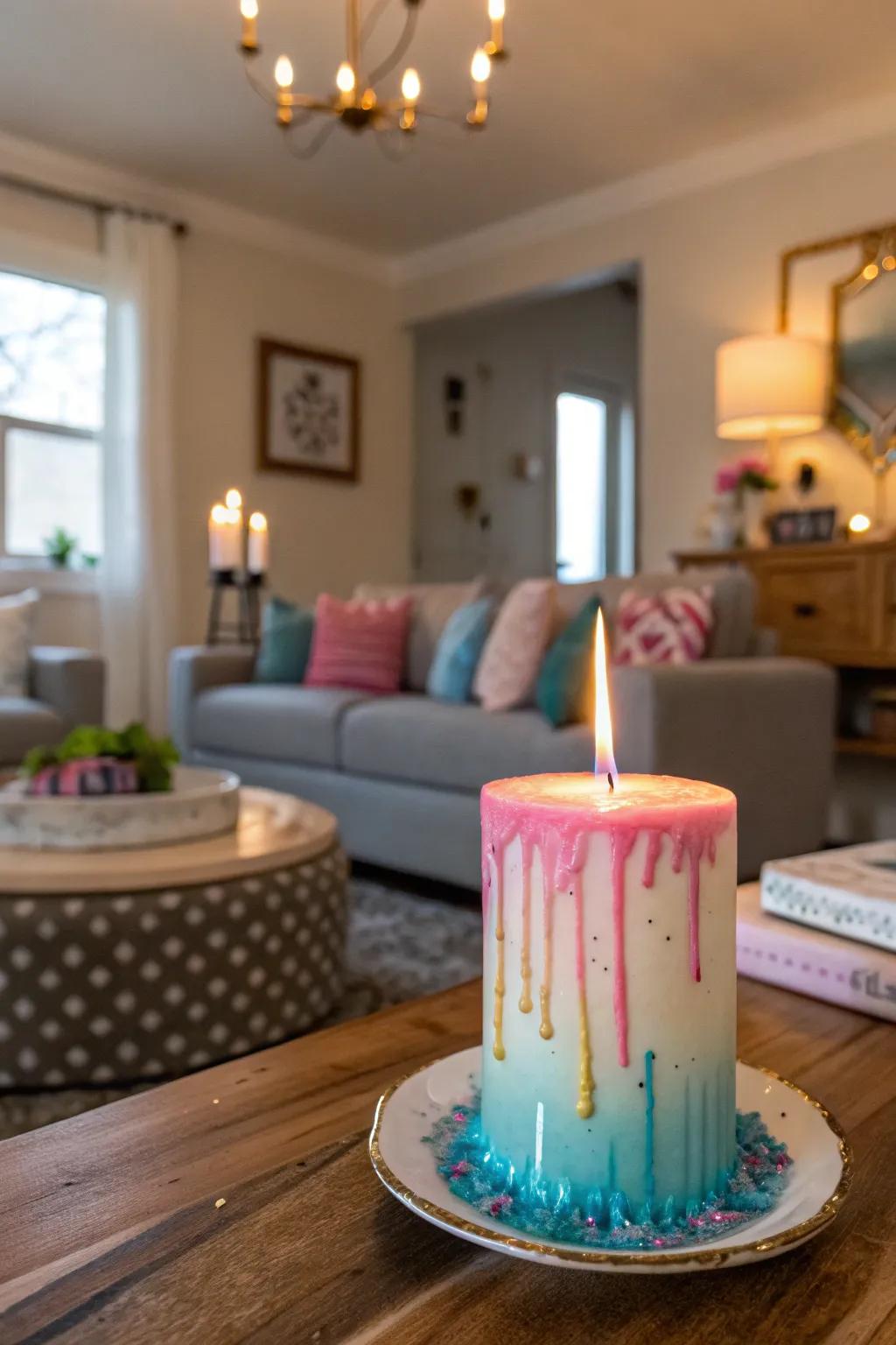 A candle burning to reveal a gender surprise.