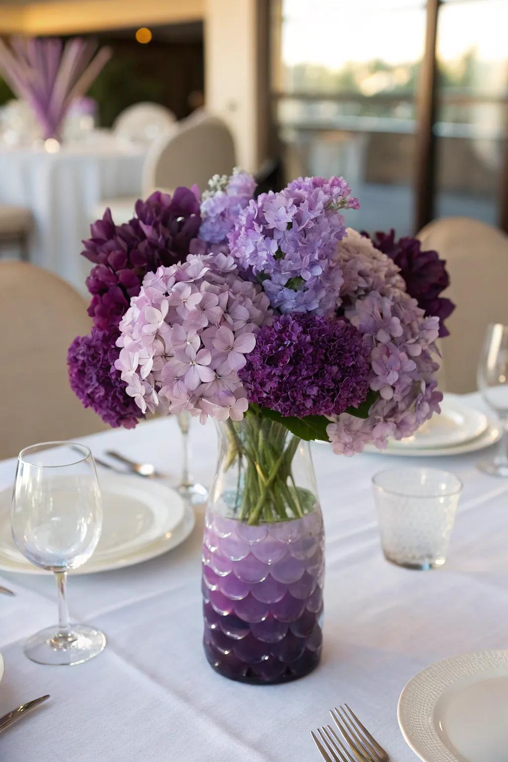 Ombre flower arrangement for a dynamic and colorful display.