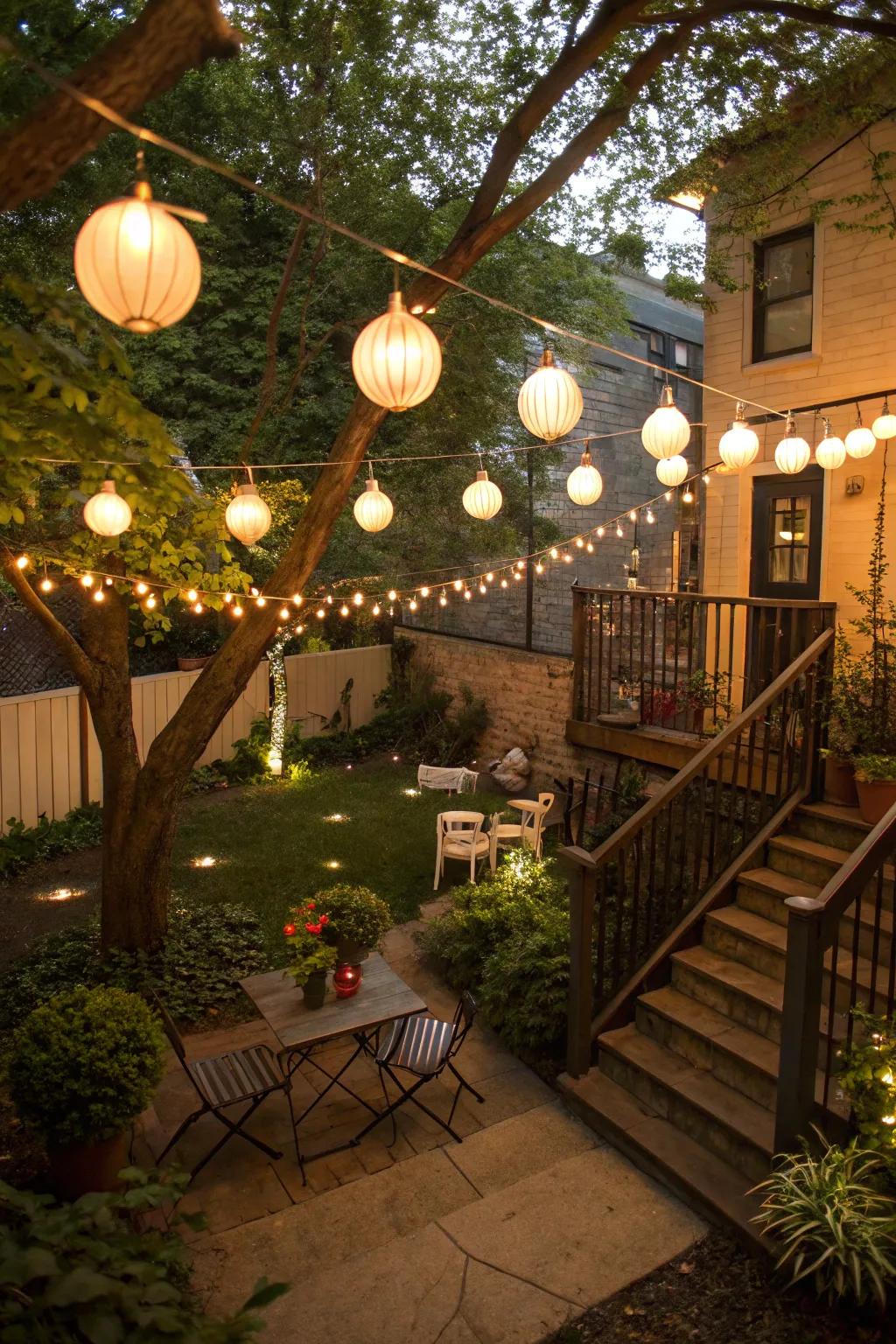 Creative lighting adds charm and warmth to evening gatherings.