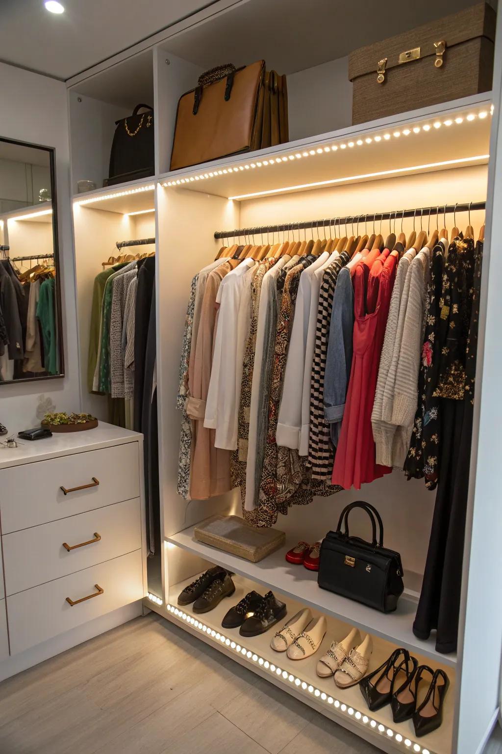 LED lighting brings clarity and elegance to your closet.