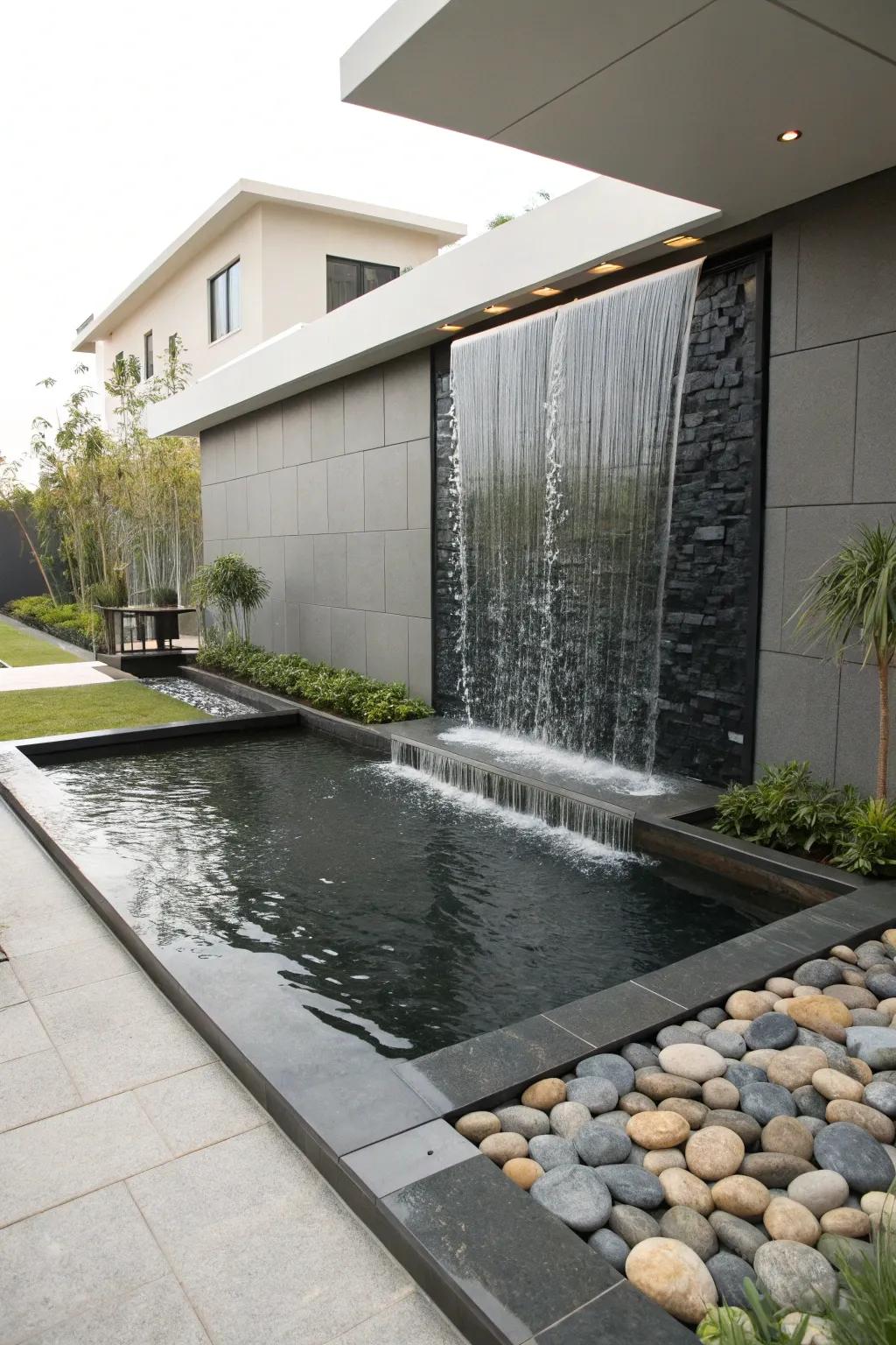 A weeping water wall adds drama and tranquility.