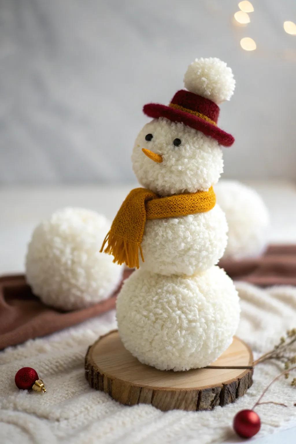 Craft a whimsical winter wonderland with this charming pom pom snowman—where minimalist meets playful elegance!