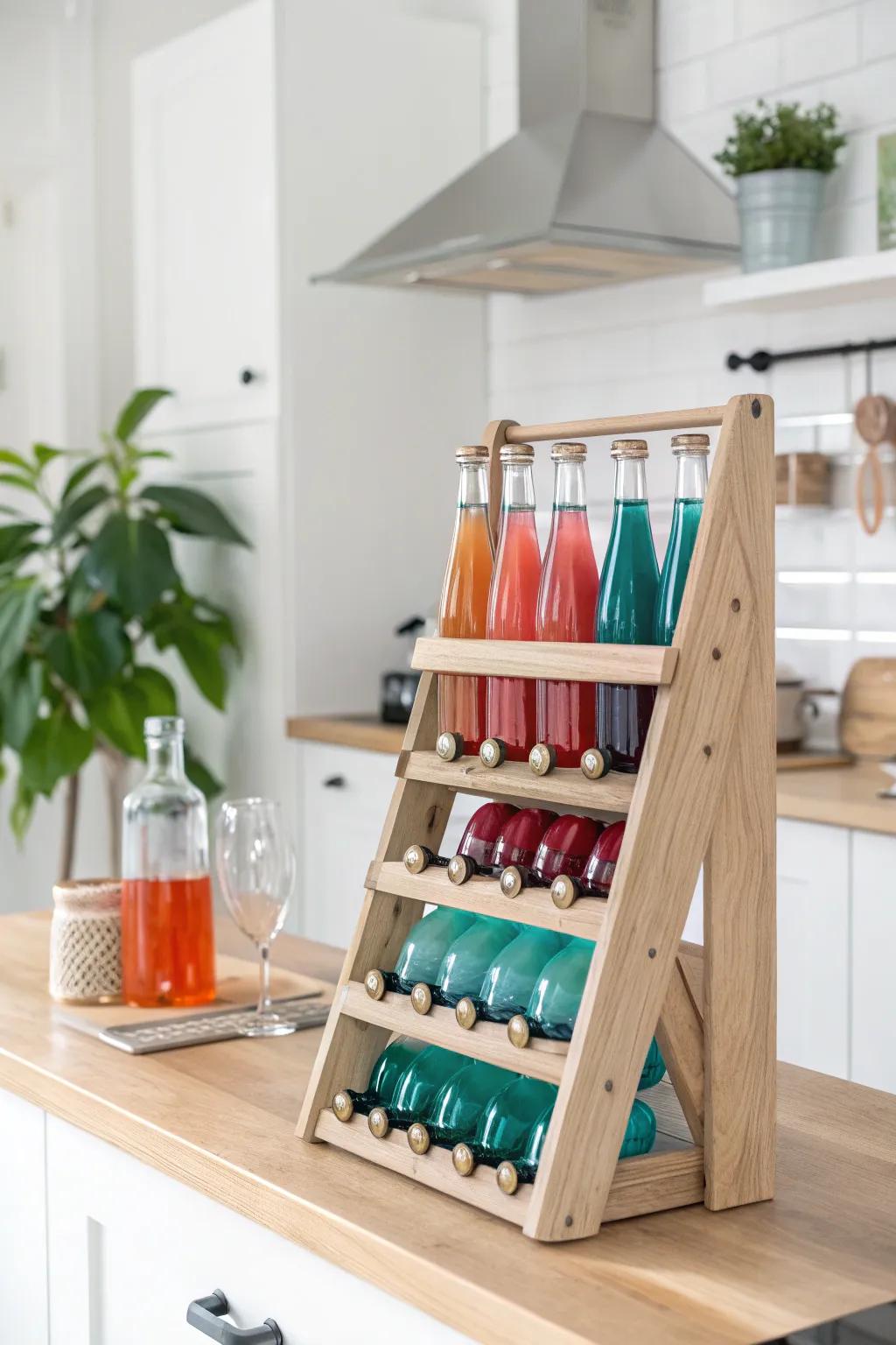 Transform your space with a touch of creativity: repurpose your wine rack into a chic soda bottle holder.