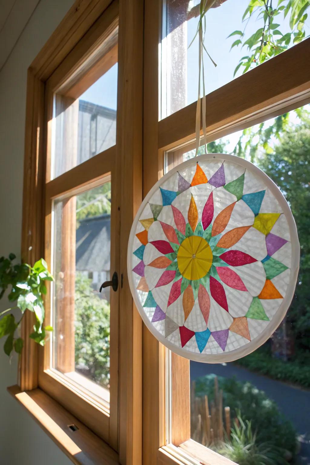 Brighten your space with a touch of handcrafted beauty—create your own paper plate sun catcher and let the sunshine in!