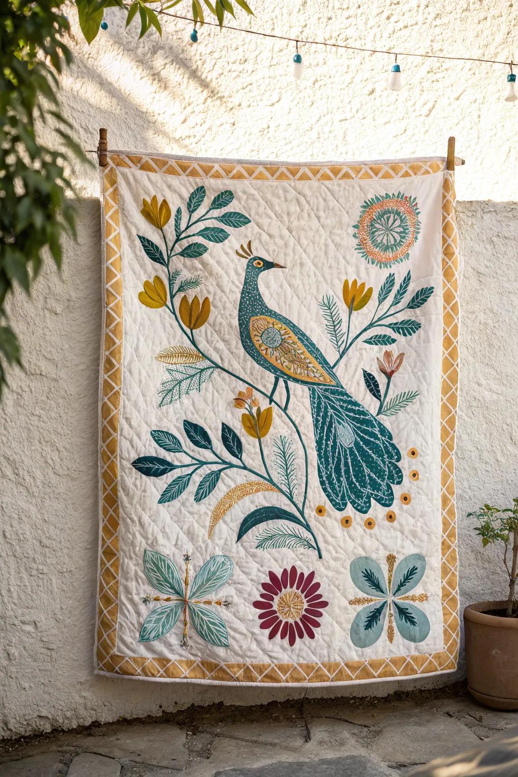 Bring the sweet serenade of spring into your home with this elegantly crafted quilt, where vibrant colors and minimalist design meet in perfect harmony.