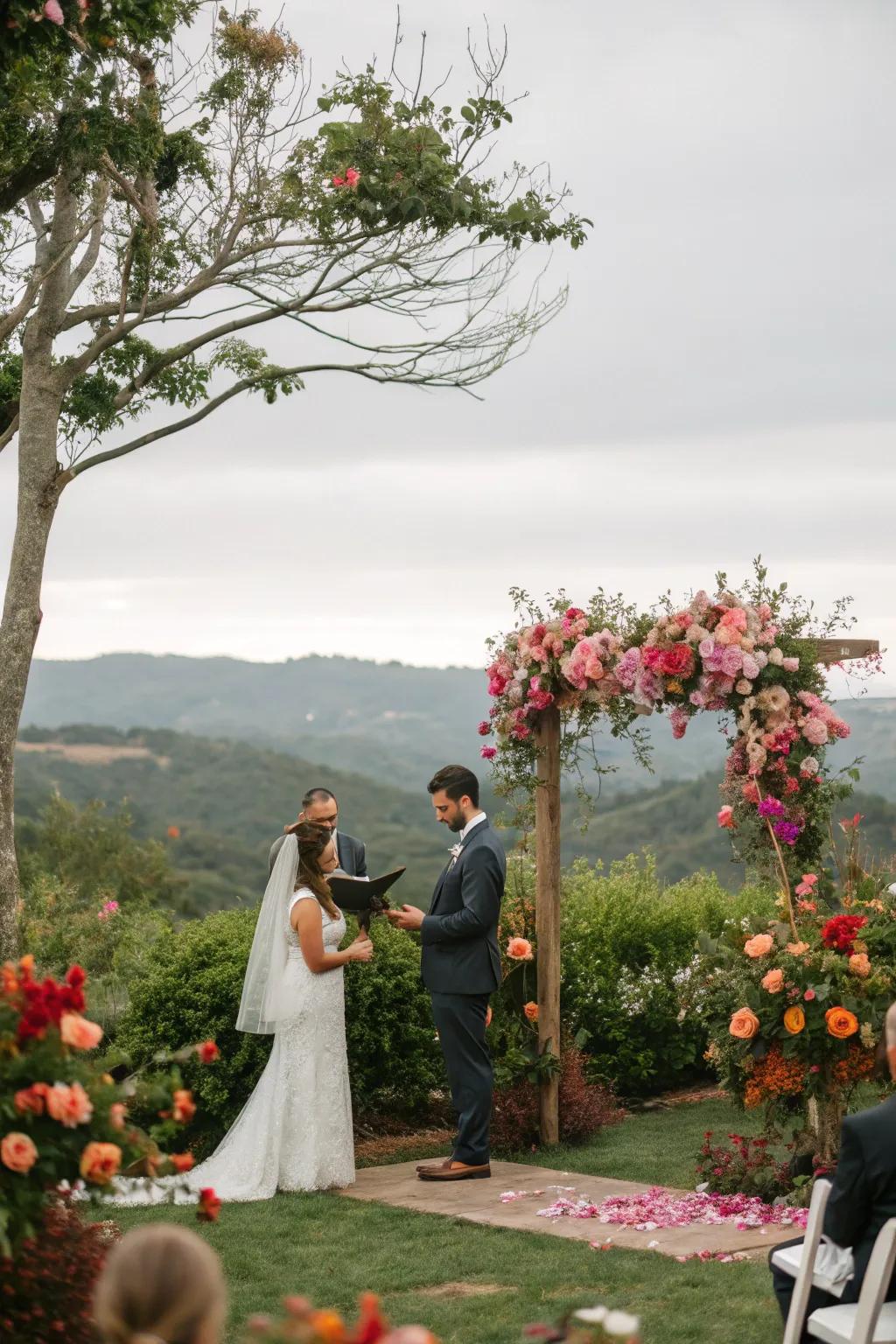 An outdoor setting enhances the beauty of a spring wedding.