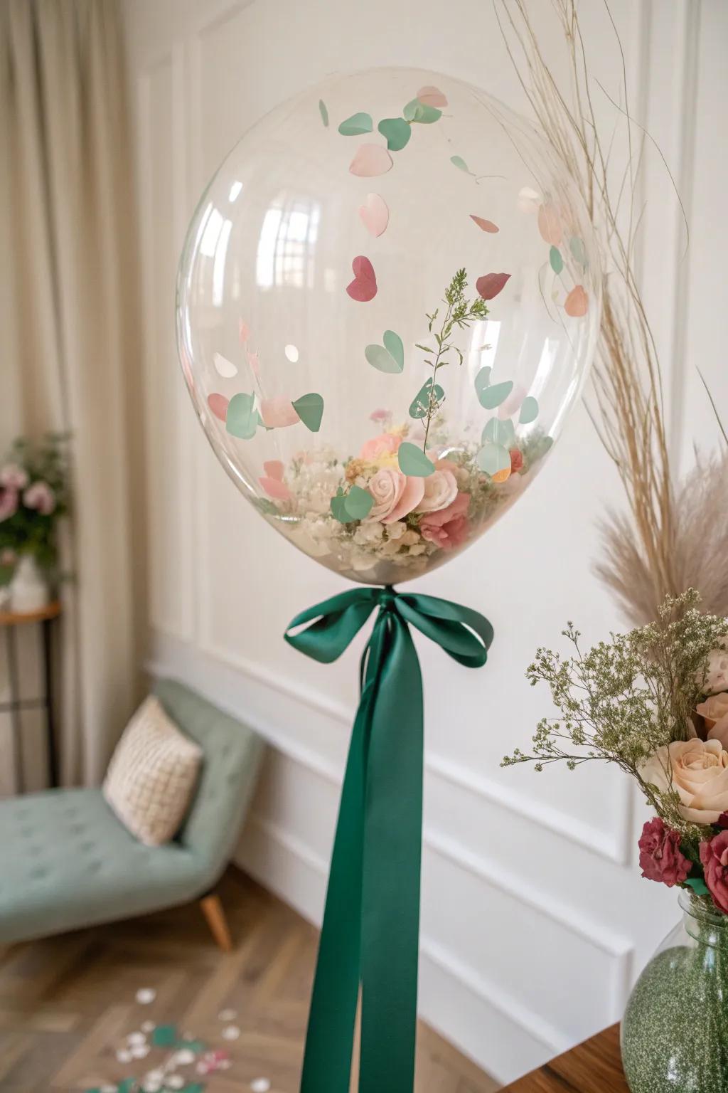 Elevate your decor with the simple elegance of ribbon-topped balloons. A chic touch that turns any occasion into an artful celebration.