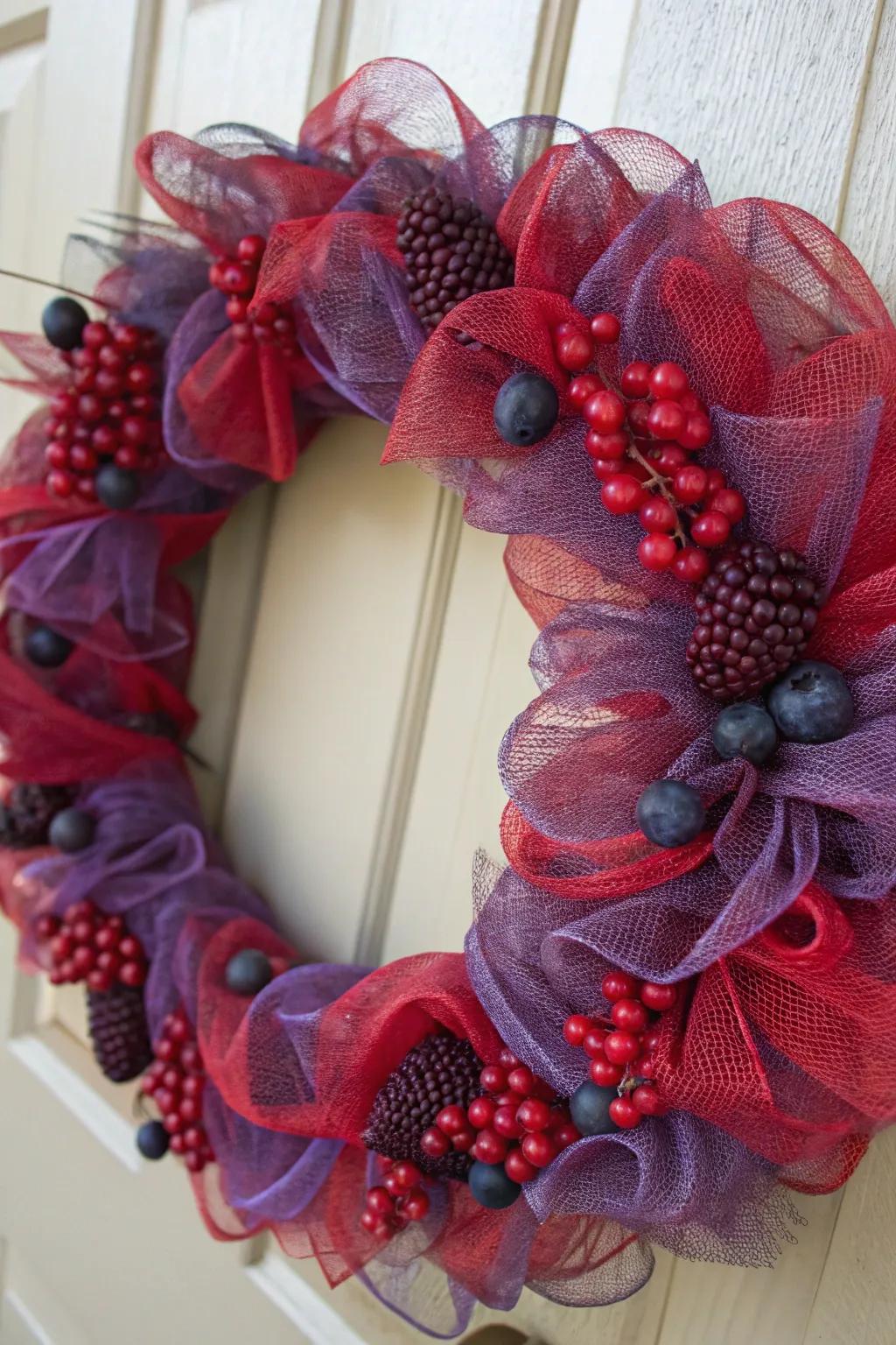 A berry bliss mesh wreath that adds a sweet touch to your decor.