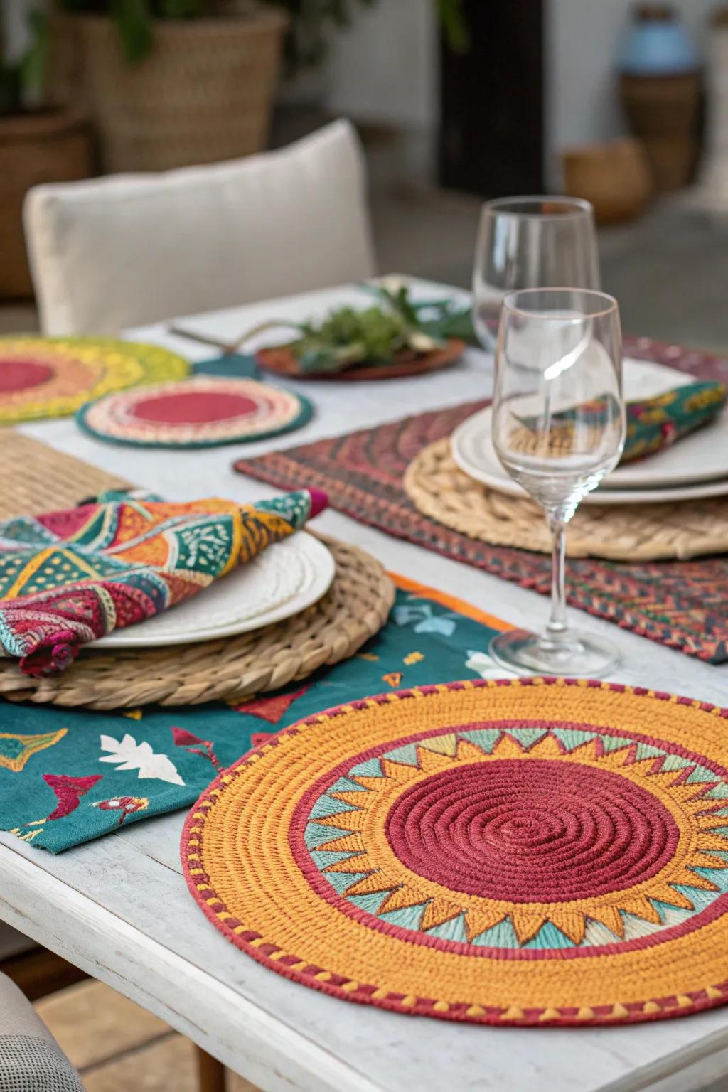 Creative placemats enhance each dining setting.