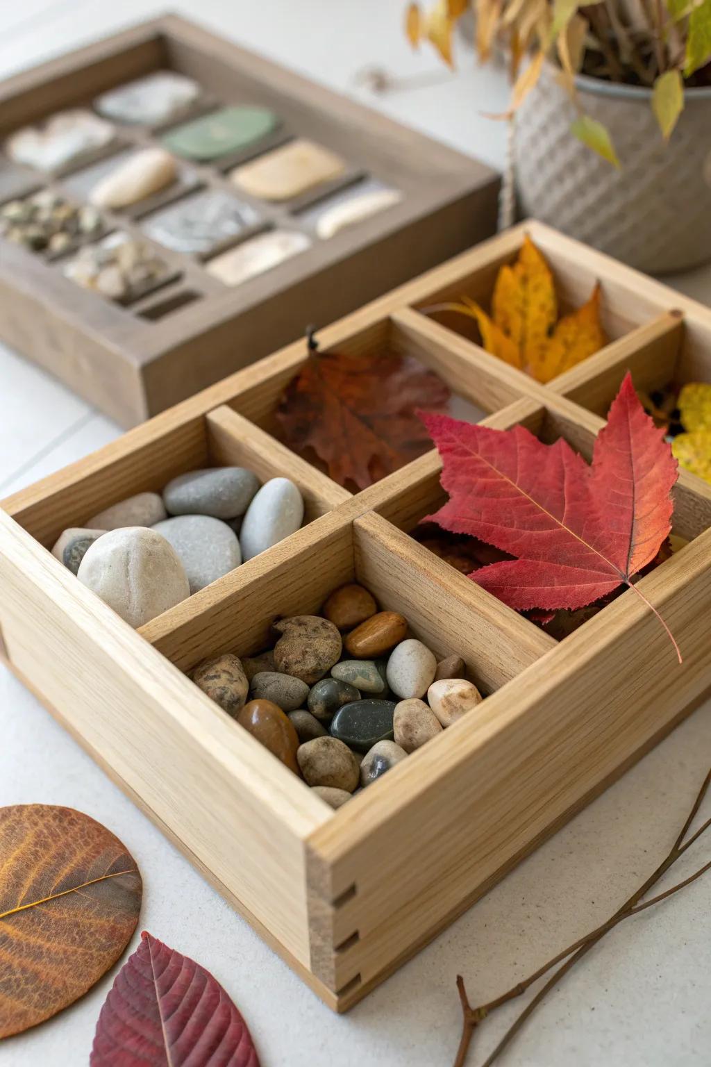 Embrace nature's palette: a minimalist task box for categorizing with natural beauty.