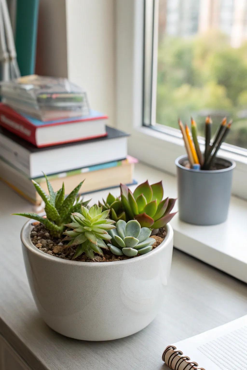 Add a touch of green with a charming succulent garden.