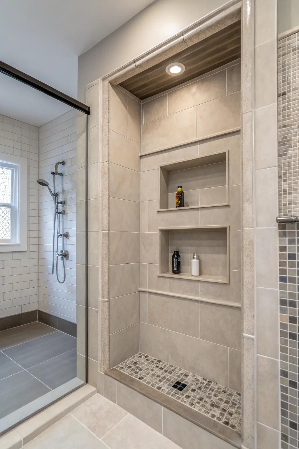 Full-width niches serve as striking focal points.