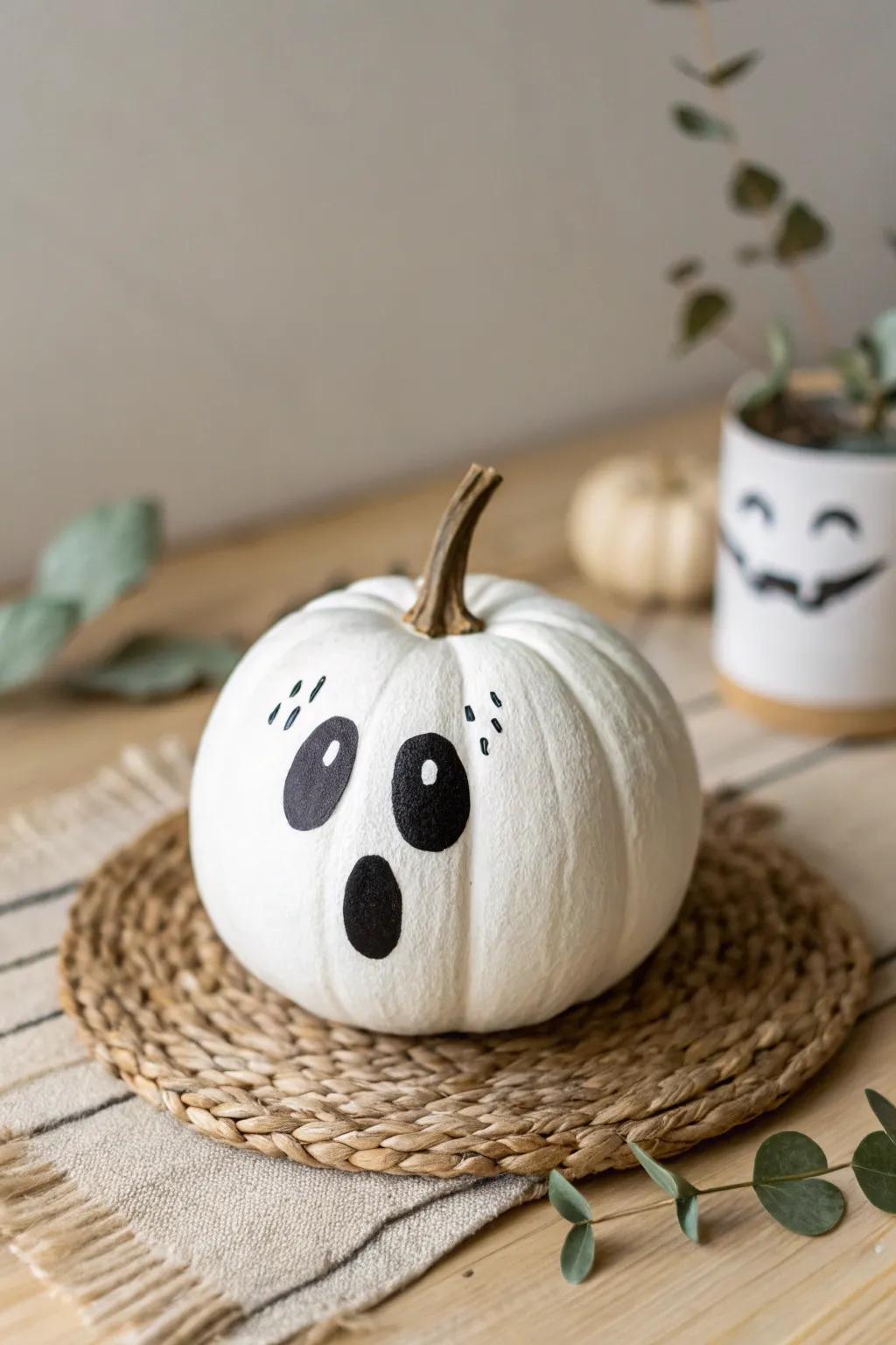 Spooky yet adorable: Elevate your Halloween decor with these charming ghost-faced pumpkins!
