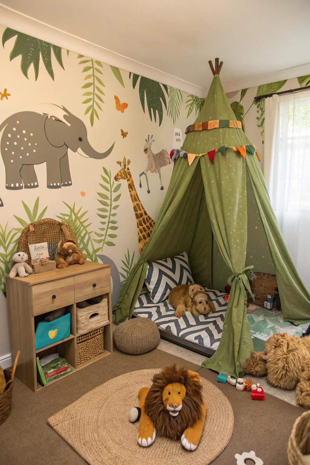 An adventurous safari awaits in the bedroom.