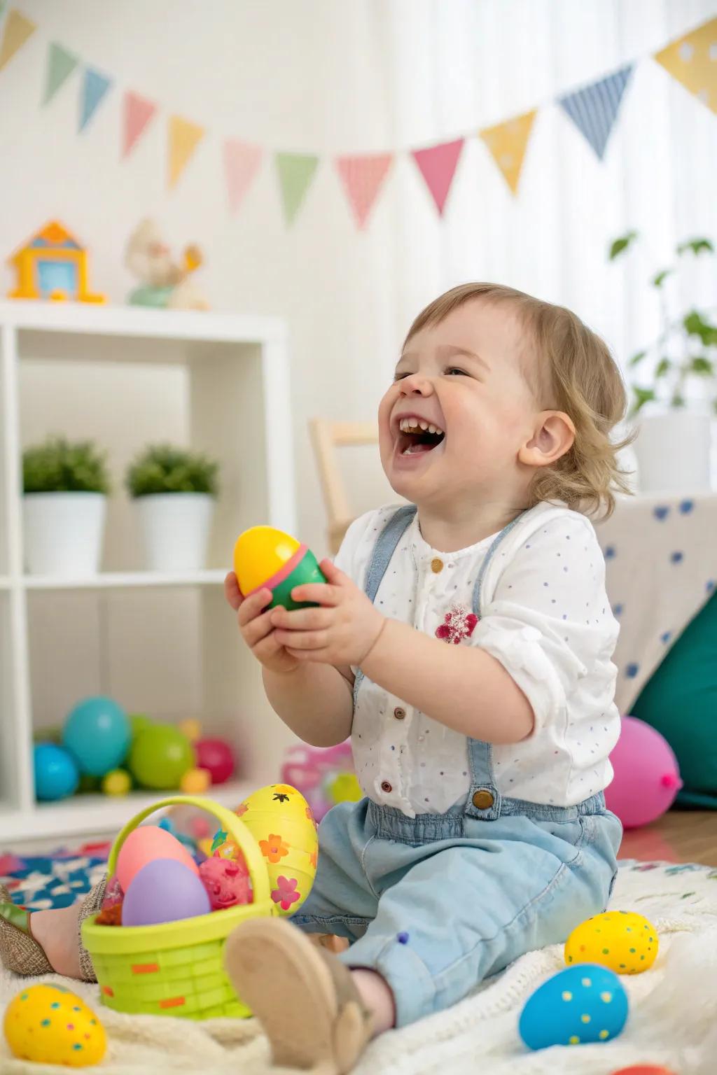 Making music with colorful Easter egg shakers.