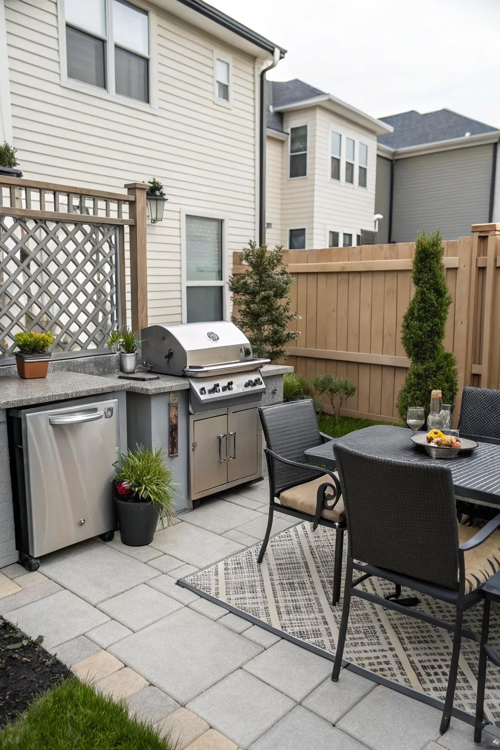 An outdoor kitchen enhances entertaining options.