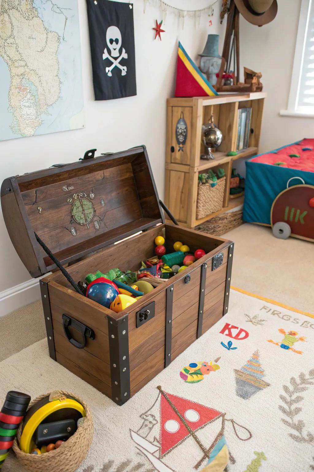 A treasure chest toy box inspires adventure and imagination in young explorers.