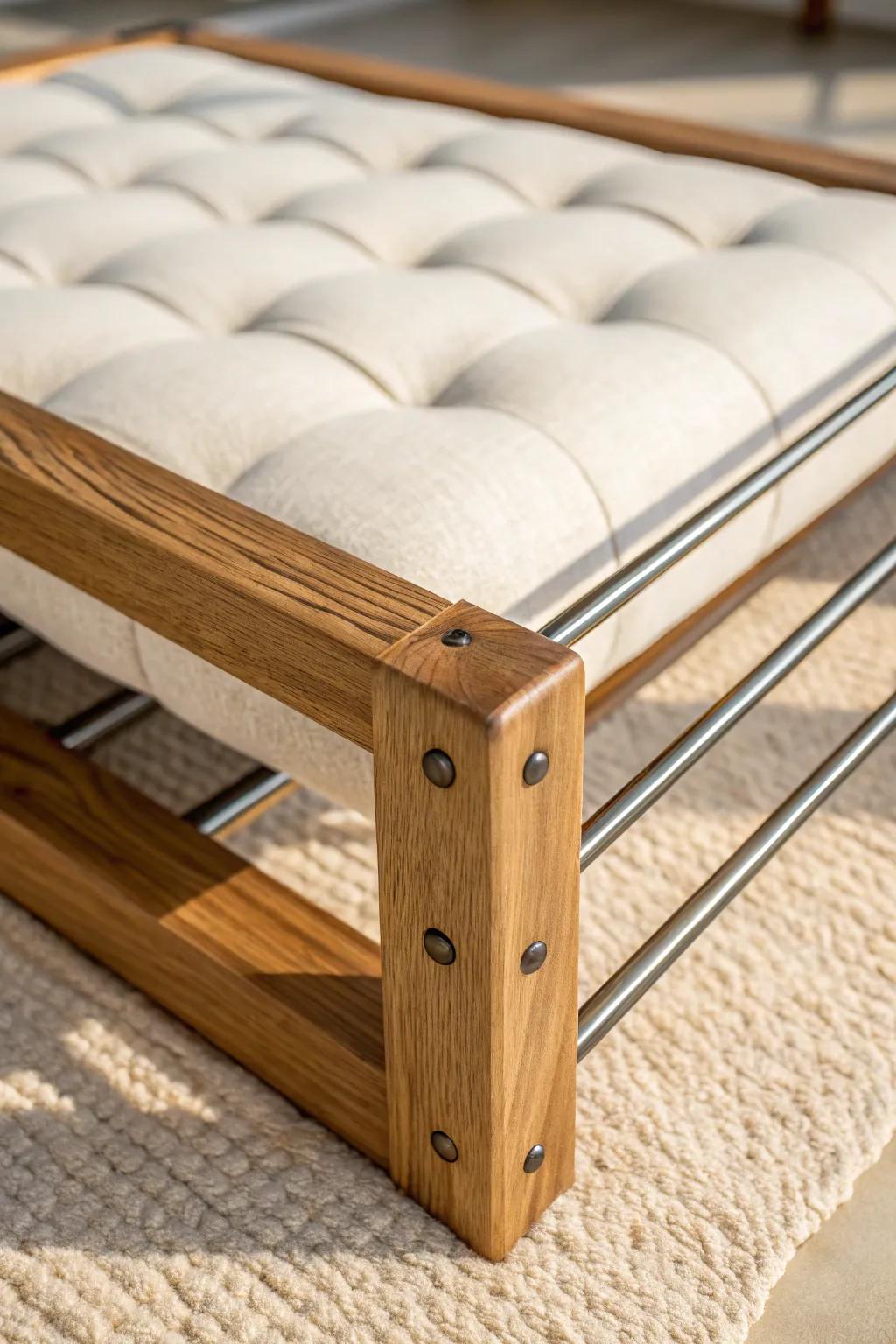 Elevate your tufting frame with sleek steel accents for a touch of modern elegance.