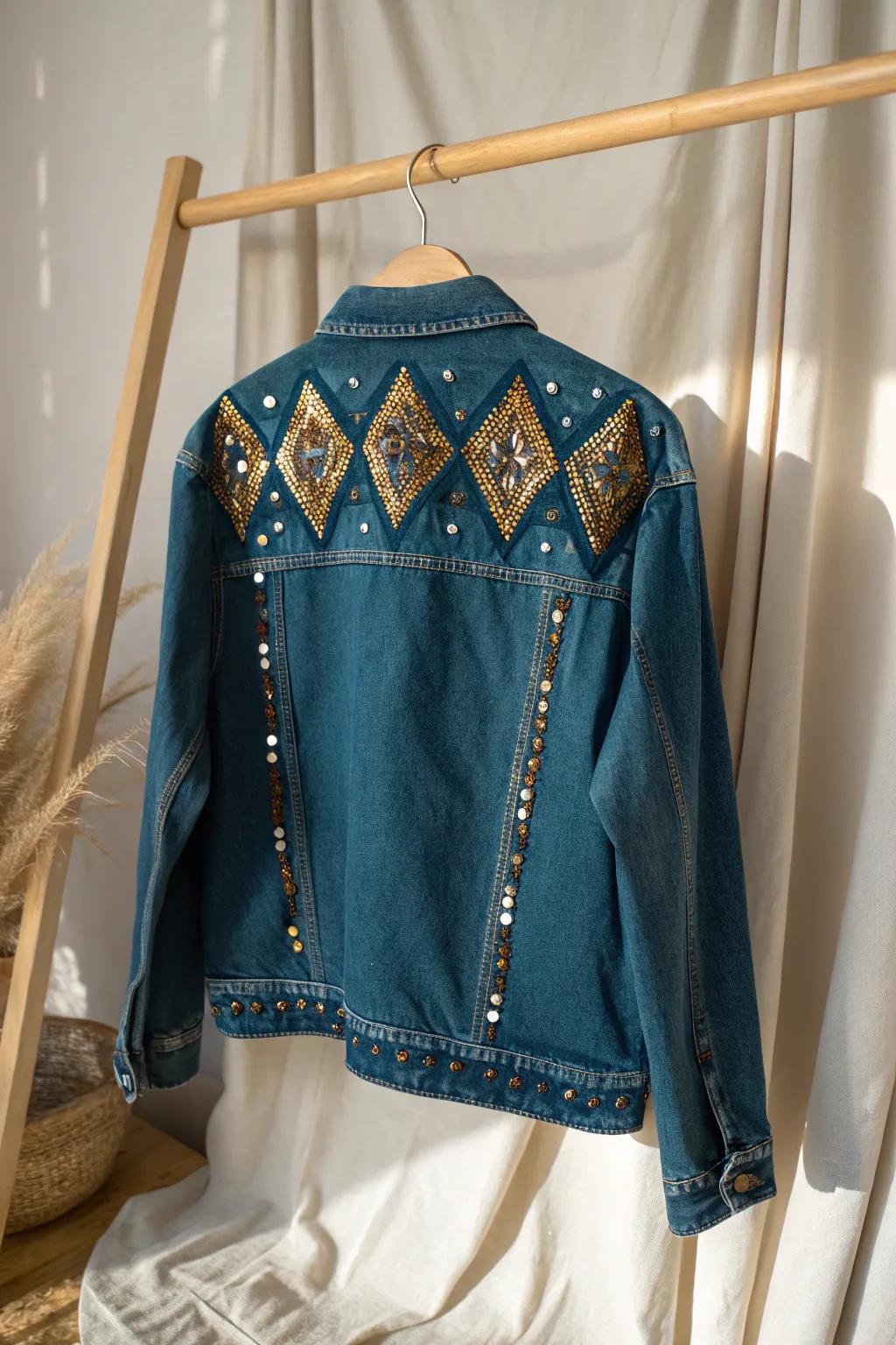 Transform your style with a touch of magic: Upcycled denim meets dazzling sequins for a chic and sustainable look.