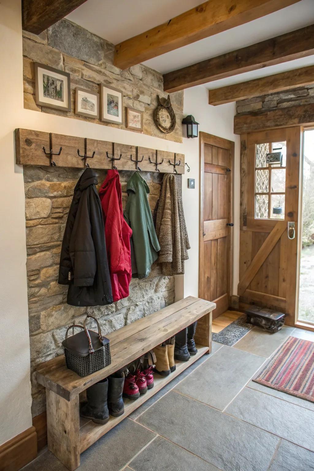 Pallet wood makes for a rustic and functional coat rack.