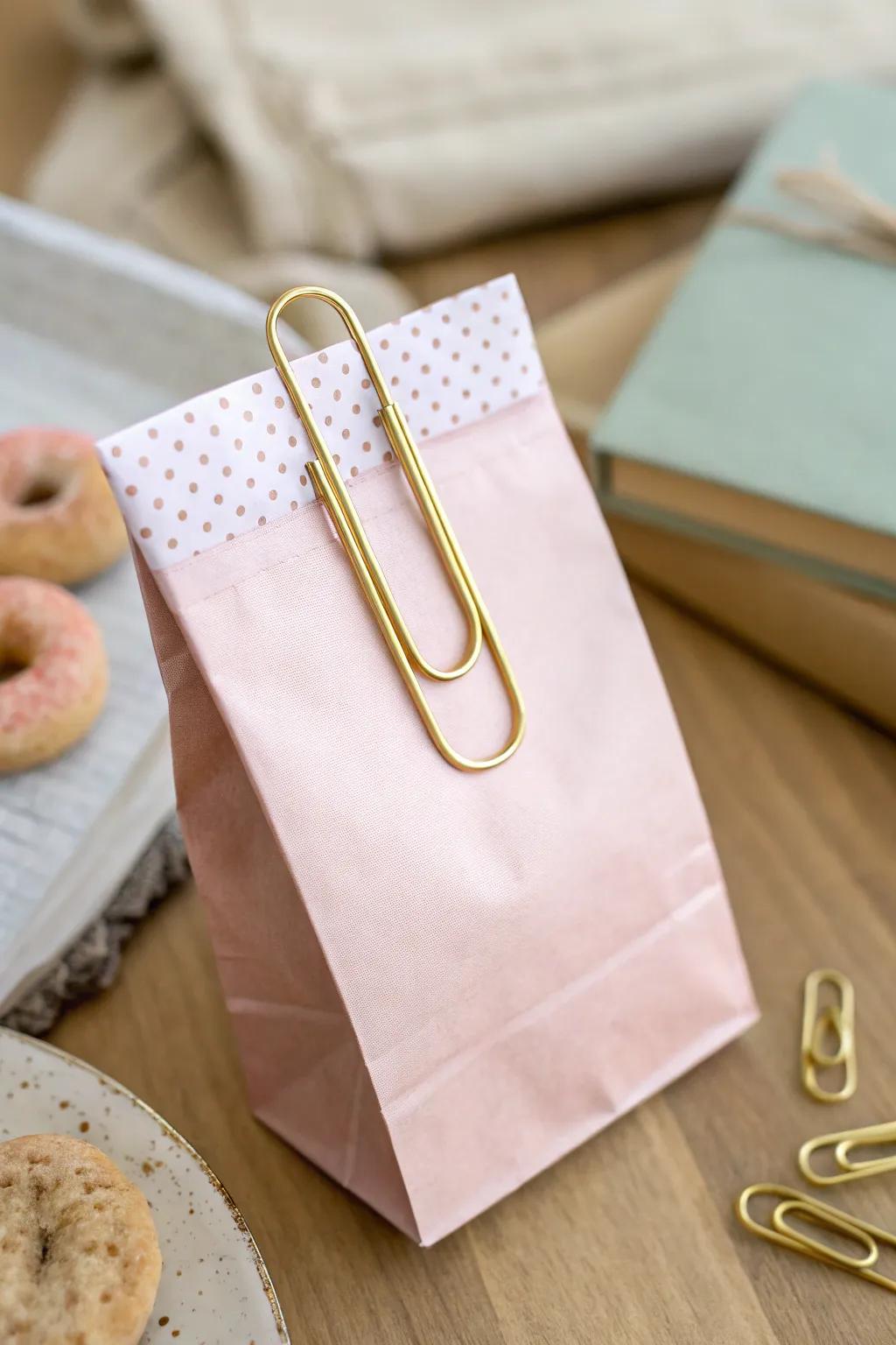 Transform simplicity into elegance with a paper clip: your stylish solution for keeping snacks fresh.
