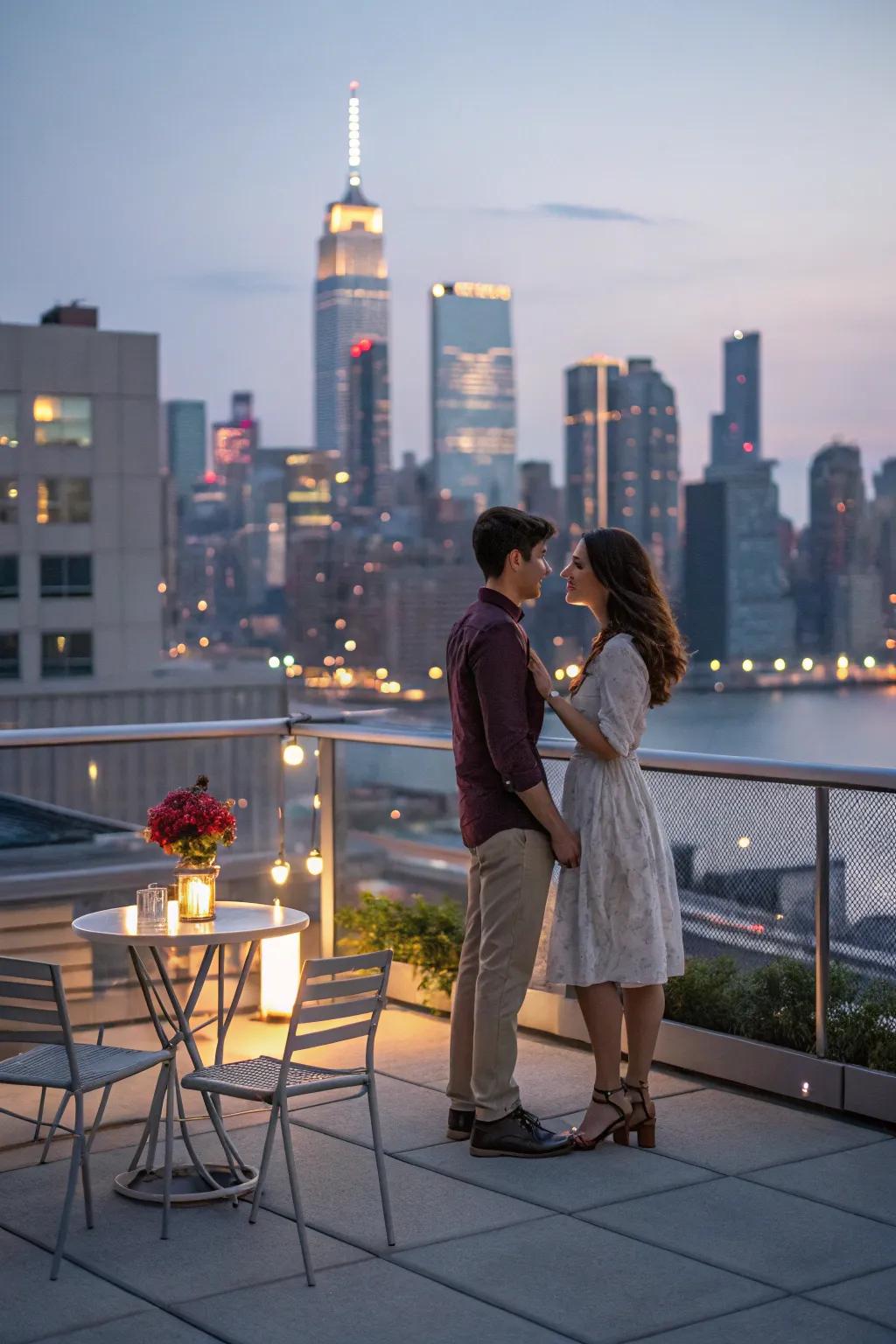 A stylish vow renewal with a stunning city skyline.