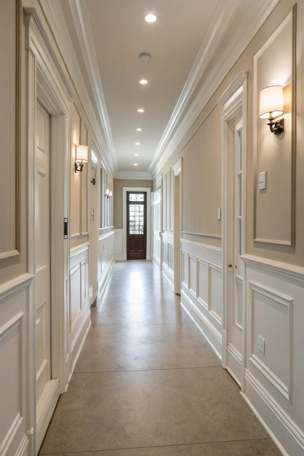 Minimalist wainscoting offers clean lines and simplicity.